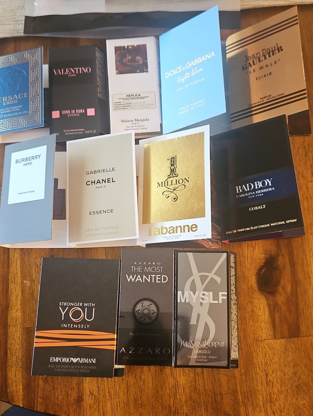 Assorted Men's Designer Cologne Sample Cards - Mixed Brands. Set Of 12
